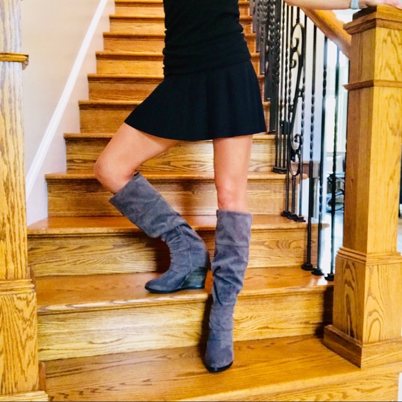 Shoe Dazzle Shoes - Shoedazzle Mana Suede Over the Knee Wedge Boot